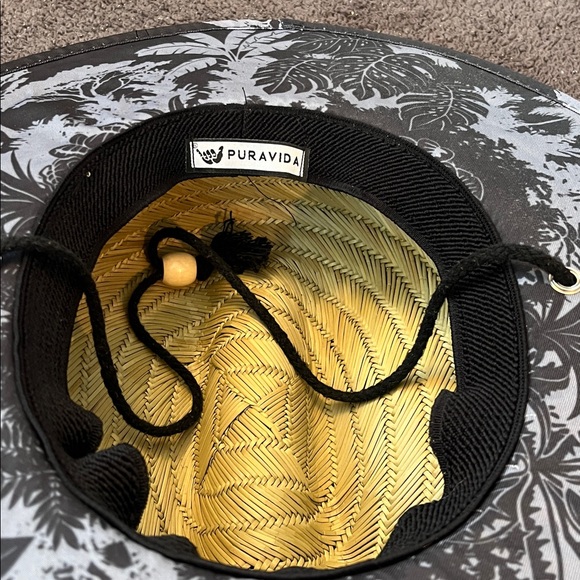 Pura Vida Costa Rica Straw Sun Hat with Black Trim and Strap - Picture 4 of 6